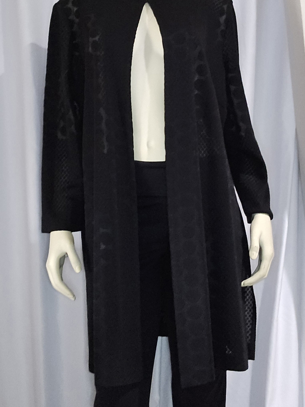 Ming Wang Black Long Open-Front Knit Duster